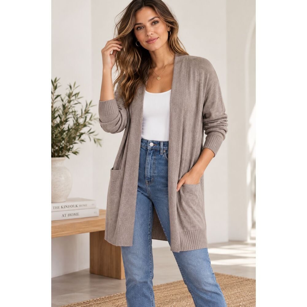 GAP Women's Open Front Merino Wool Blend Cardigan Sweater - Taupe Size XS